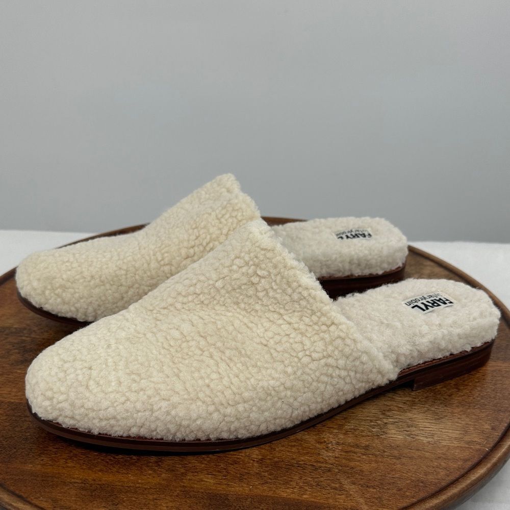 Faryl Shoes Wm 12 Clog Shearling White Mule Faryl Robin Hard Sole Fuzzy Faux Fur